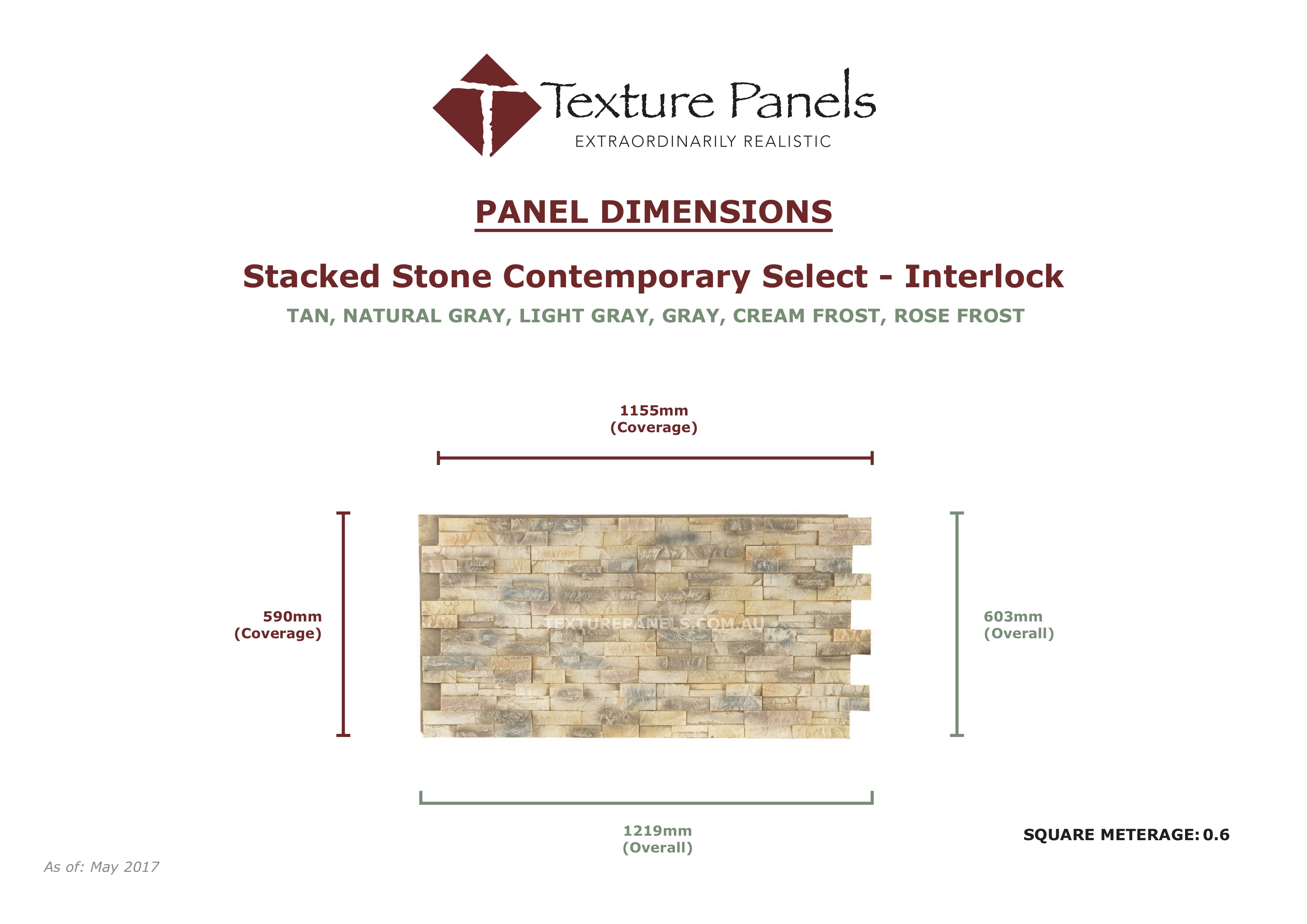 Stacked Stone Contemporary Interlock - Slate Gray Dimensions